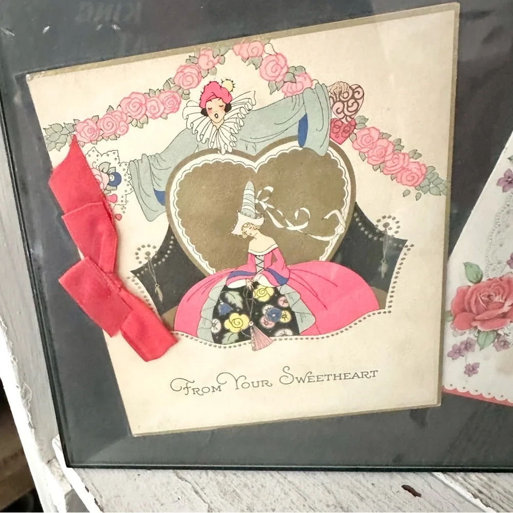 3/$22🩶 Vintage Valentines Day Cards 1944 Framed Romantic History Wall Art